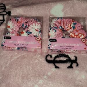 B. Pure Pink Floral Towel Scrunchie Duo
